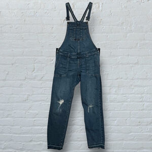 Indigo Blue Women's Maternity Distressed Denim Overalls, Size Small